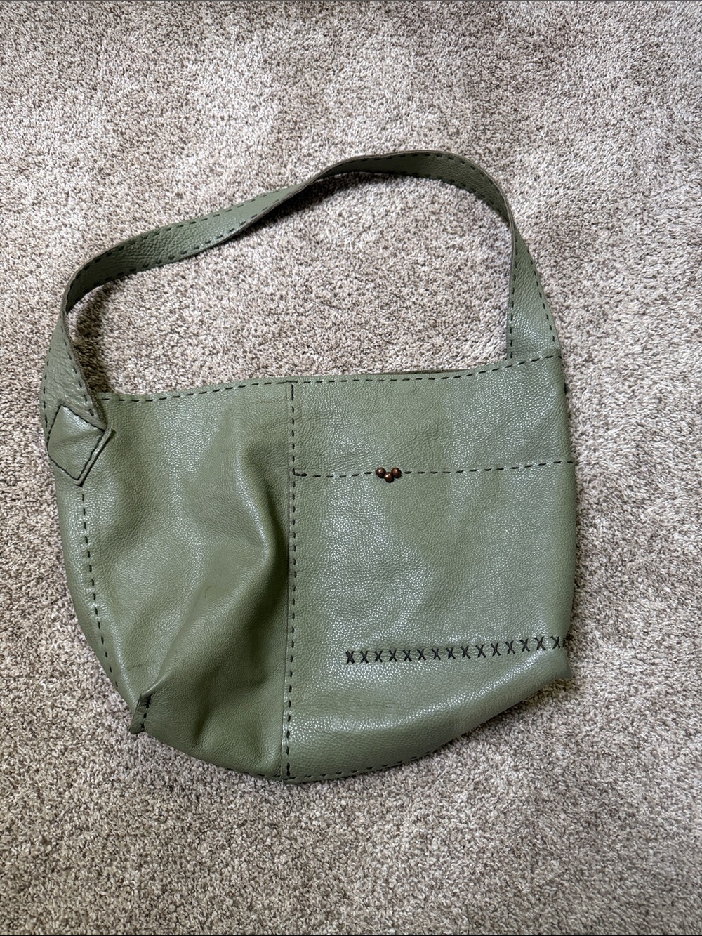 Cindy Kirk Original large leather bag in supple Olive green leather.